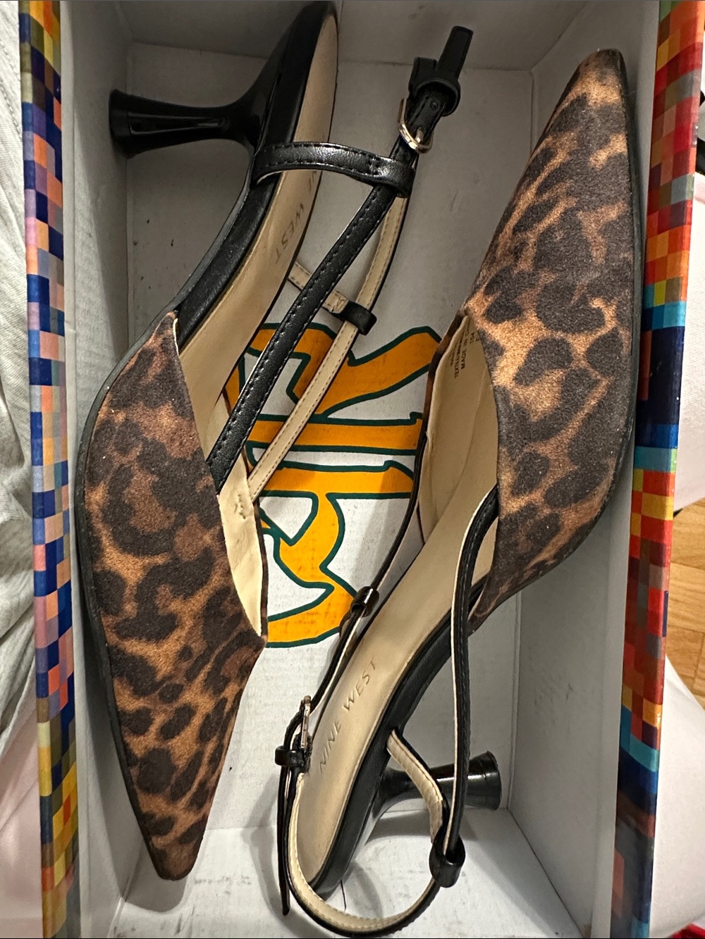Nine West Leopard-Print Pointed-Toe Slingback Kitten Heels